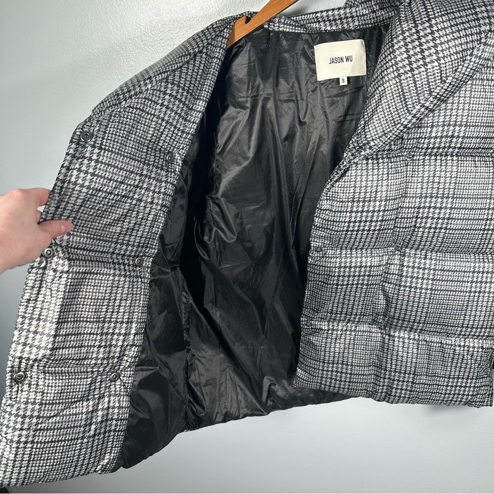 Jason Wu Grey Houndstooth Plaid Double Breasted Puffer Jacket Size Small Chic - Picture 10 of 15